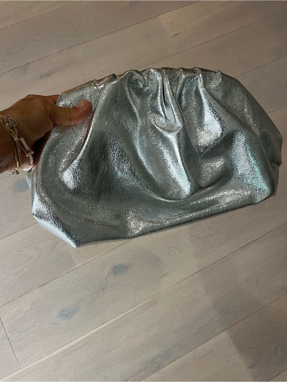 Metallic Silver Gathered Clutch Bag